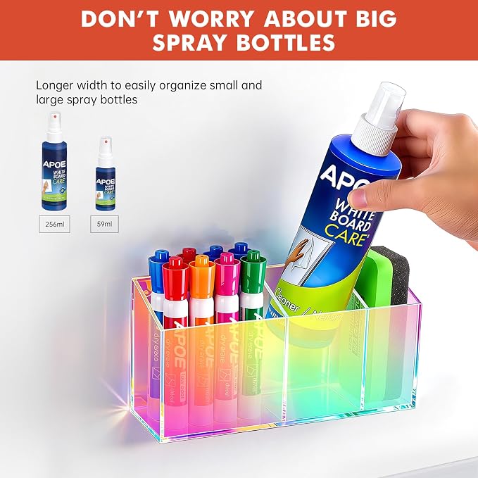 Magnetic Dry Erase Marker Holder for Whiteboard, Fridge Classroom | Acrylic Magnet Pen Holder for Office, Refrigerator, Whiteboard Maker Holder for Teacher, Locker Organizer Accessories-Coloful