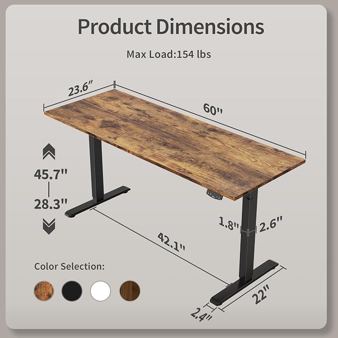 Agilestic 60*24 Inch Height Adjustable Electric Standing Desk, Rustic Brown | Sit Stand Up Computer Desk, Memory Presets, Stable Steel Frame,154 lbs, Easy Assembly, Splice Board, Home Office, Studying