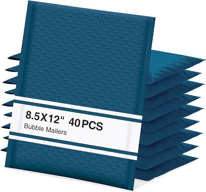 UCGOU Bubble Mailers 8.5x12 Inch 40 Pack Usable Size 8.5x11 Inch Navy Blue Padded Envelope Medium Waterproof Packaging Bags for Shipping Self Seal Strong Adhesive Envelope for Jewelry Makeup Supplies