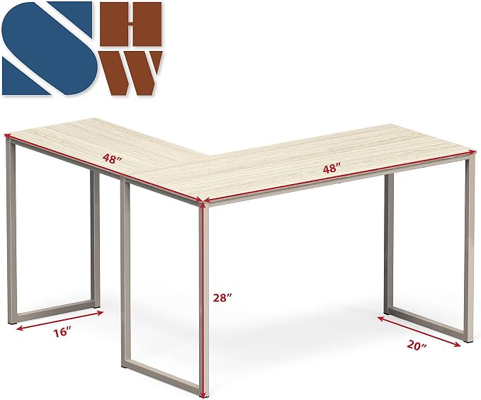 SHW Mission 48 x 48 L-Shape Home Office Computer Desk, Maple | Reversible Desktop Design