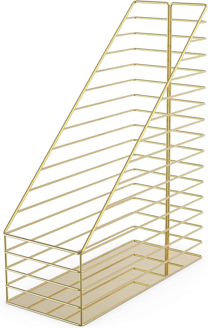U Brands Metal Magazine Holder, Desktop Accessory, Vena Collection, Gold