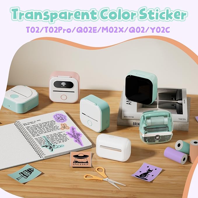 Phomemo 3 Colors Sticker Paper- Glossy Printable Sticker for Phomemo T02/T02Pro/Q02E/M02X/Y02C/Q02/M02L Mini Printer, Green/Purple/Orange, 50mm x3.5m, Diameter 28mm, 3-Rolls, Image Time 20 Years