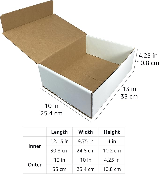 Amazon Basics Mailer Shipping Box, 50 Pack, White, Cardboard Box for Packaging Small Business for 12.13 x 9.75 x 4 inches