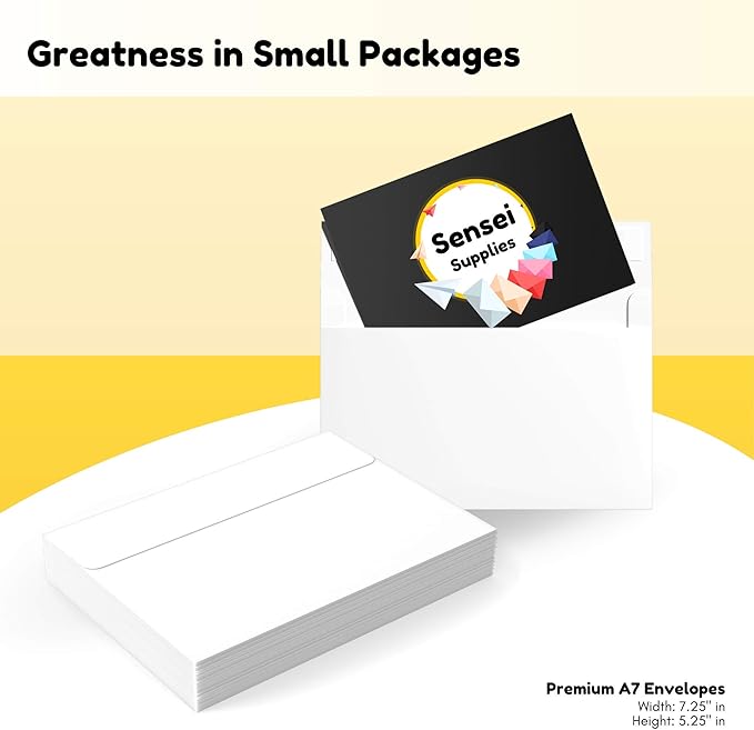 5x7 Envelopes for Invitations - 110 White Envelopes for 5x7 Cards - A7 - (5 ¼ x 7 ¼ inches) - Perfect for Weddings, Graduation, Baby Shower - 120 GSM - Peel, Press & Self Seal - Square Flap