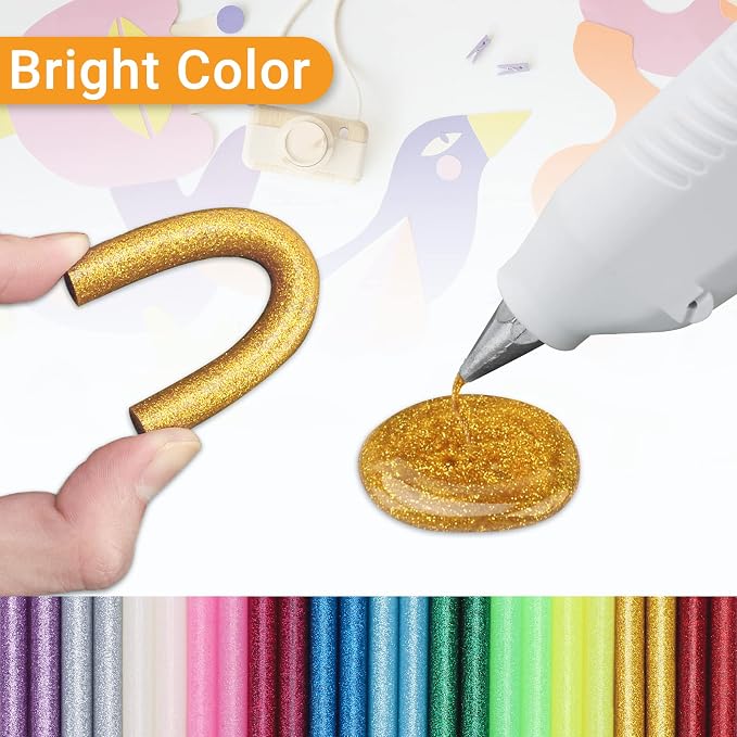 Manarty Glitter Color Hot Glue Sticks, 48 PCS Full Size Hot Melt Gluing Sticks Colored, Craft Adhesive Waxing Sticks Bulk for Cards, Sealing, Decoration, Art, DIY, Stamp, 0.43" Dia x 4" Long