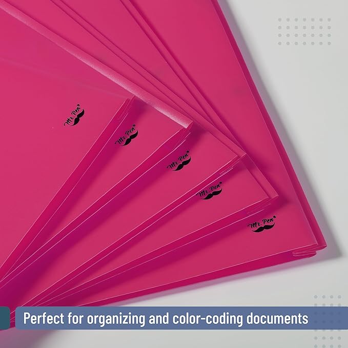 Mr. Pen- Plastic Folders with Pockets and Prongs, 5 Pack, Pink, Pocket Folders, Folders with Prongs, File Folders with Fasteners, 2 Pocket Folder, Folder with Pockets