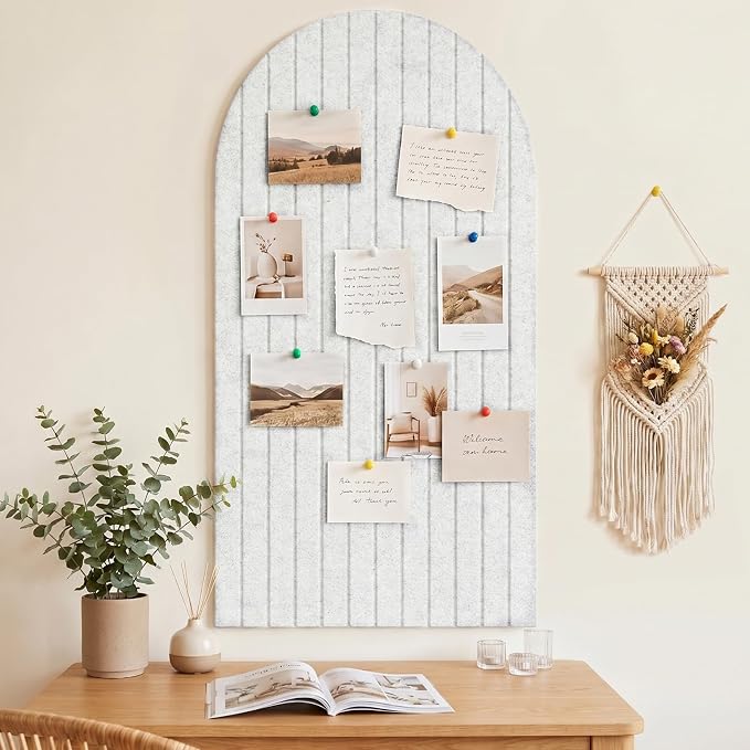 Arched Felt Bulletin Board 47" x 24", High-Density Cork Board Alternative for Office & Wall Decor, DIY Corkboards for Wall with 30 Push Pins & 50 Adhesive Tabs, Picture-Board for Home (Grey)