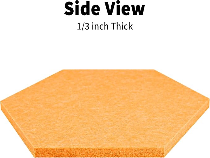 Hexagon Felt Corkboard for Office Frameless Self Adhesive, 10 Pack | 1300 g/m² High-Density Polyester Acoustic Felt Panels for Wall, Peel and Stick, Boho, Decorative, Renter Friendly, 30 Pins
