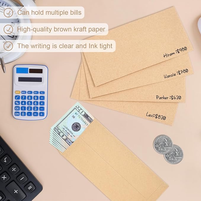 120 PCS Money Envelopes for Cash Kraft Paper, 6.5”x3.2” Small Cash Envelopes for Self-Adhesive, Money Saving Challenge Coin Envelopes for Coin, Check, Budget, Small Item Organizer