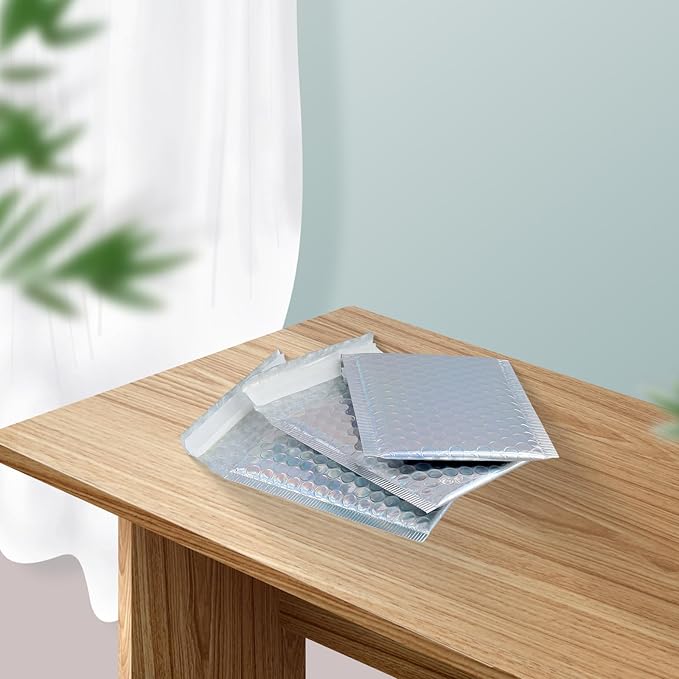 100 PCS 5 x 6 Inch Metallic Bubble Mailers, Silver Padded Mailing Envelopes, Practical Self Seal Aluminum Film Shipping Envelopes for Packing, Mailing