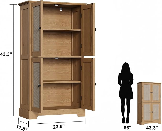 ChooChoo Bathroom Floor Cabinet with Adjustable Shelves | Bathroom Storage Cabinet, 4 Doors, Freestanding Cupboard for Living Room, Rustic Oak