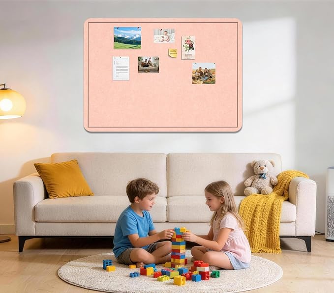 Large Bulletin Board 60" x 36" Felt Cork Board - Decor Pin Board, Pink | Cork Board Alternative for Wall, Foldable Self-Adhesive Vision Board Prayer Board with Pushpins for Home Office Classroom