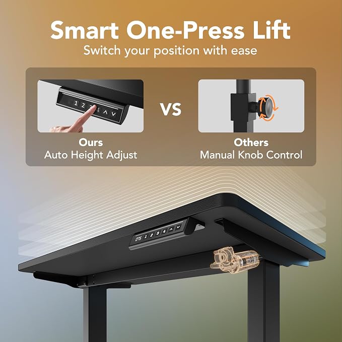 HUANUO 55x28 Inch Electric Standing Desk, Height Adjustable, Black | 176 Lbs Capacity, Smooth Home Office Desk, 4 Memory Presets & Headphone Hooks, 28.3–46.5 Inch Height Range, Easy to assemble