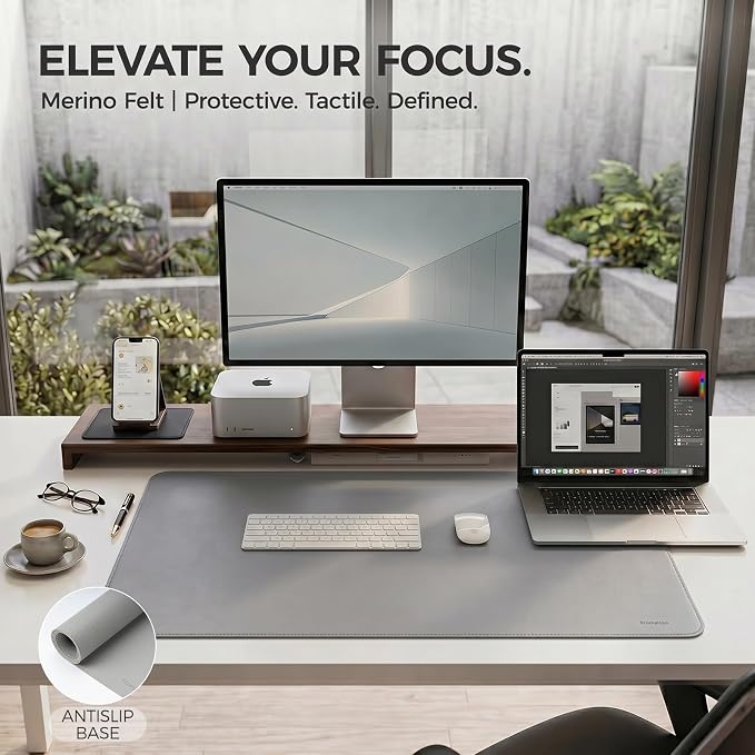 Large Desk Pad Non-Slip Desk Mat Protector for Keyboard Mouse Waterproof Vegan Leather Surface Faux Leather Laptop Mat Smooth Mouse Pad Premium Gift Tube Mist Gray 55" x 23"
