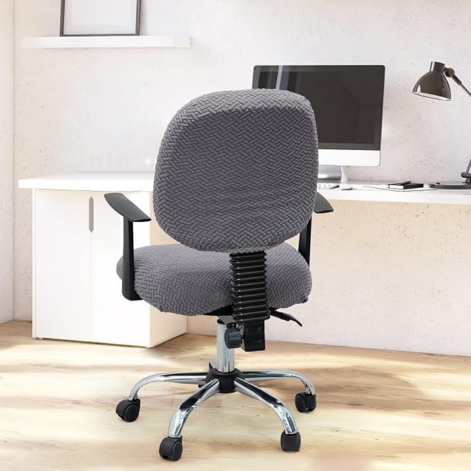 MIFXIN Computer Office Chair Cover Stretch Elastic Slipcover 2 Piece Stretchable Jacquard Computer Chair Seat Covers Furniture Protector for Office Home, Only Covers, NO Chair (Grey)