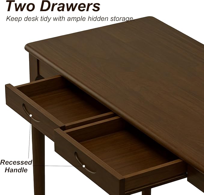 40" Solid Wood Desk with Drawers, Small Home Office Writing Wooden Desk, Gaming & Computer Desk for Bedroom, Work Study Table for Small Space(Walnut,40Inch)