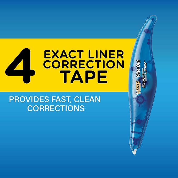 BIC Wite-Out Brand Exact Liner Correction Tape, 19.6 Feet, 4-Count | Tear-Resistant Design | Instantly Covers Errors with No Dry Time | Ideal for School or Office Use
