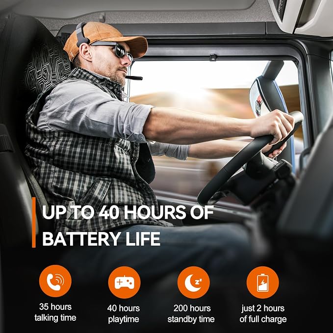 TECKNET Bluetooth Trucker Wireless Headset, Noise Cancelling Mic for Work | Single & Dual Ear, 50Hrs Battery, 3 EQ Music Modes, Clear Mic Wireless Headset for PC, Truck Drivers, Office & Call Center