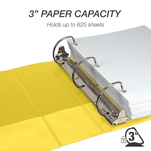 Samsill Durable 3 inch 3 Ring Binder, D Ring Binder, 100% Recycled Chipboard, Yellow, 12 Pack