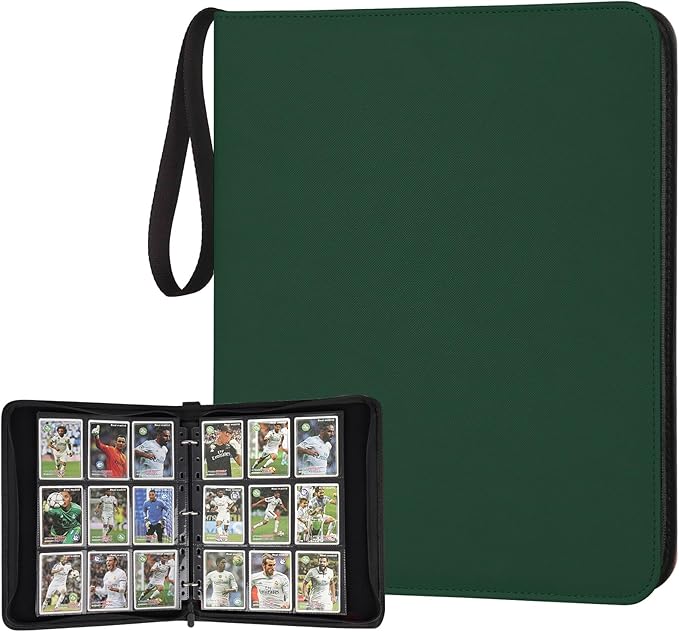 GERMUN 3 Ring 9 Pocket Zipper Card Binder, 720 Double Sided Standard PU Trading Card Album Folder for TCG & Sports Cards, Not Fit Top Loaders (DARK GREEN)