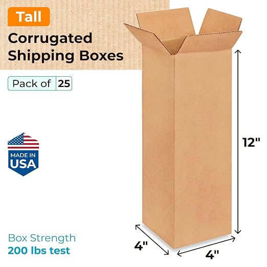 Tall Moving & Shipping Boxes 4"L x 4"W x 12"H (25-Pack) - Extra Strength 200 lb vs Regular - Corrugated Moving Boxes for USPS/UPS/FEDEX - Packing Box - Packing Box for Moving by IDL Packaging | Extra Strength 200 lb vs Regular - Corrugated Moving Boxes...