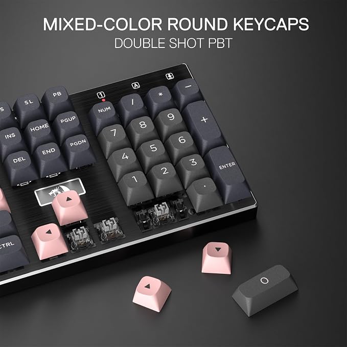 Redragon K556 Wired RGB Mechanical Gaming Keyboard, 104-Key Aluminum Board | Rock-Solid Metal Build, 20 Backlits for Immersive ESports Vibe, Hot-swap Creamy Custom Linear Switch, PBT Round Keycaps