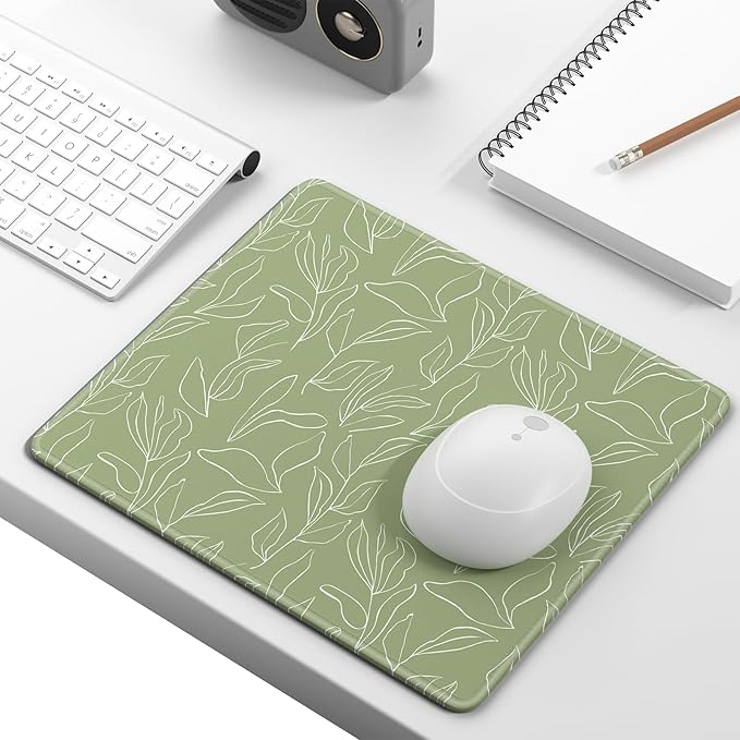 Mouse Pad, Minimalism Marble Style Computer Pad, Anti-Slip Rubber Mouse Mat with Stitched Edges for Gaming, Office, Laptop, PC, Women, 9" x 8" Thick 3 mm, Greenleaf-02