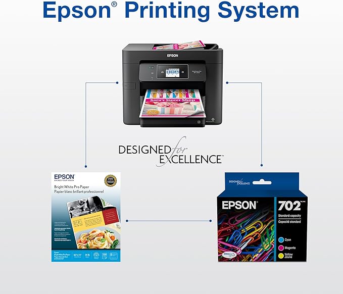 Epson 702 DURABrite Ultra Ink High Capacity Black & Standard Color Cartridge Combo Pack (T702XL-BCS) Works with Workforce Pro WF-3720,3730,3733,(Pack of 2)