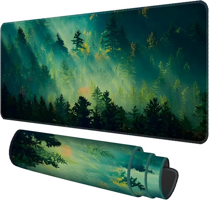 Galdas Mouse Pad,Office Desk Mat Large Gaming Keyboard Pad Durable Stitched Edges Washable Smooth Surface Control & Accuracy Extended Computer Mouse Mat (31.5X11.8In)-Green Forest… | Extended Computer Mouse Mat, 31.5X11.8In,Keyboard Pad,Durable Stitche...