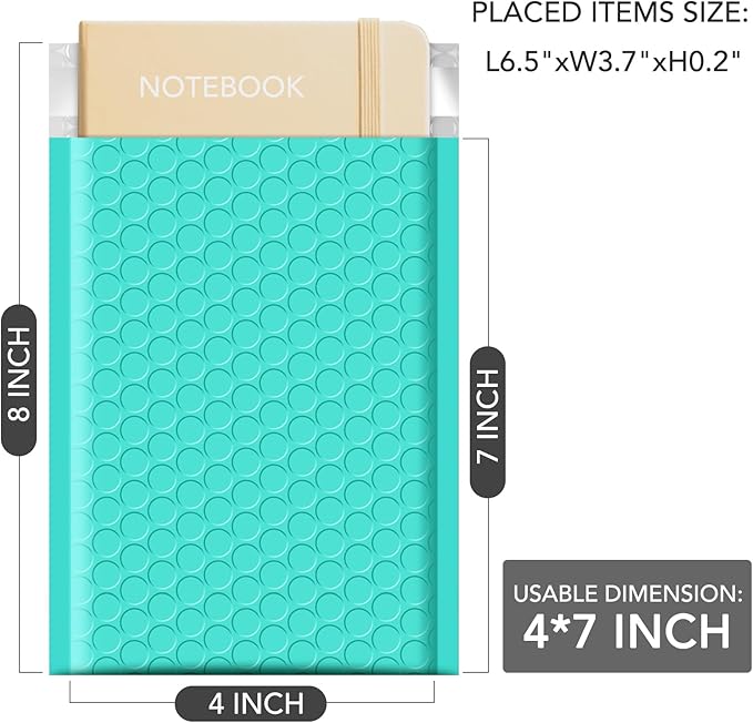 GSSUSA Teal Bubble Mailers 4X8" 200 Pack Usable Size 4x7" Padded Envelopes Small Shipping Mailer Strong Adhesion Bubble Envelope,Self-Seal Mailing Envelopes for Small Items, Business
