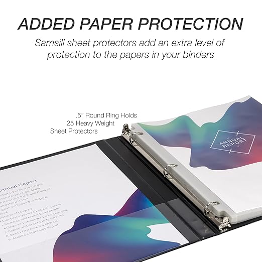 Samsill 0.5 Inch 3 Ring Binder, Economy Round Ring, Clear View Cover, 100 Sheet Capacity - for School, Home, Office - Charcoal Black