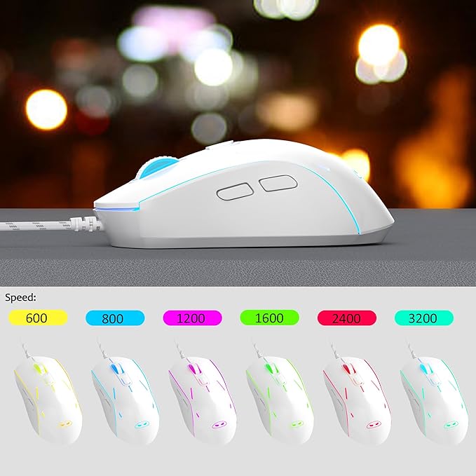 MageGee GT838 Gaming Keyboard and Mouse Combo, 104 Keys RGB Backlit Quiet Wired Keyboards for Laptop PC MAC, with Number Pad, Metal Panel, Anti-Ghosting, White Blue
