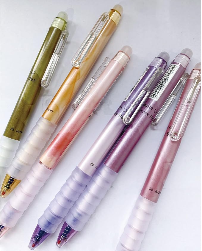 MOZXIRZ 6 Pcs Erasable Gel Ink Pens Retractable Pens 0.5mm Blue Ink Pen Office School Supplies Cute Aesthetic Pen (Blue Ink-Colorful)