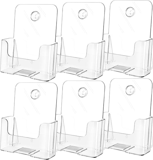 MaxGear Acrylic Brochure Holder 6 x 8 inch, Display Stand Plastic Clear Flyer Holders for 5.5 x 8.5 inch, 5 x 7 inch Menu, Literature, Trifold Pamphlet, Magazine, Countertop or Wall Mount, 6 Pack