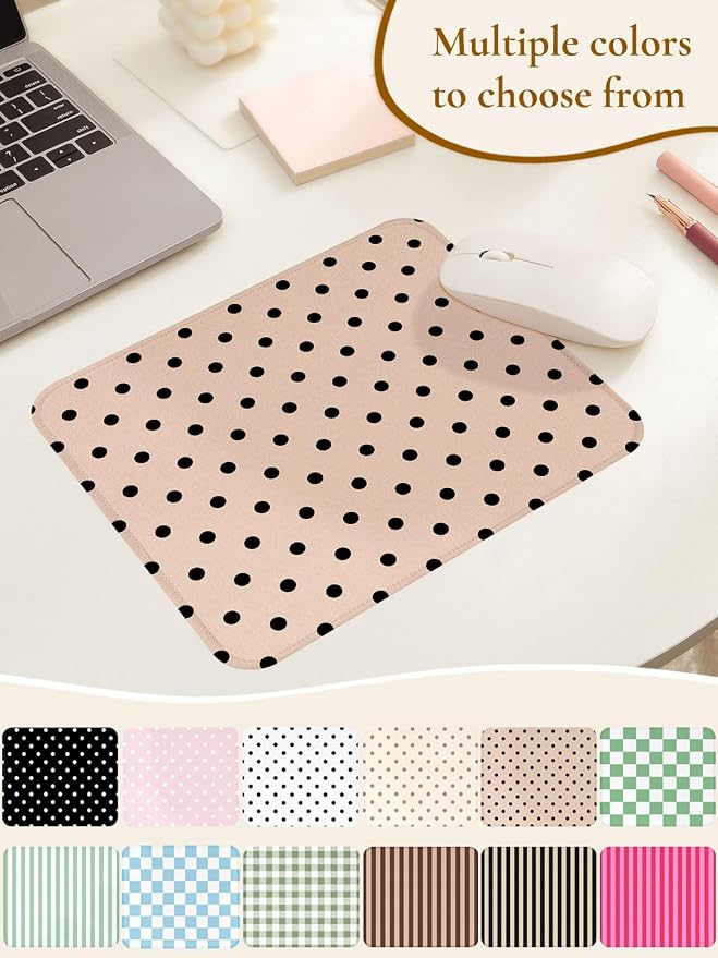 Square Cute Dots Mouse Pad with Stitched Edge, Premium Waterproof Cloth Aesthetic Small Dot Mouse Mat, Non-Slip Rubber Base Funny Mousepad Desk Accessories,Dots Brown