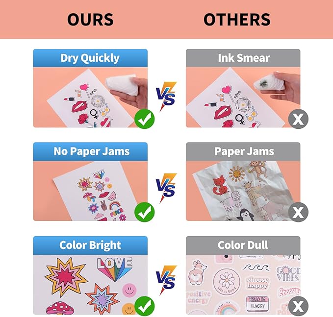 HTVRONT Printable Vinyl Sticker Paper - 70 Sheets Glossy Waterproof Sticker Paper for Inkjet Printer & Laser Printer, Dries Quickly & Tear Resistant, 8.5"x11"