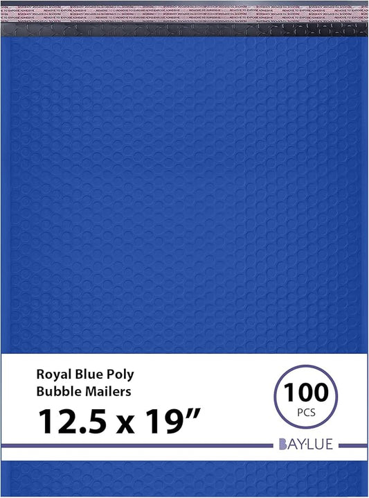 Royal Blue 12.5x19.5 Inch Large Poly Bubble Mailers #6 | Padded Envelopes with Self Seal | Air Lined Cushioned Bubble Mailer | Usable Size 12.5x15 | 100 Pack Bulk | Lightweight shipping Bags
