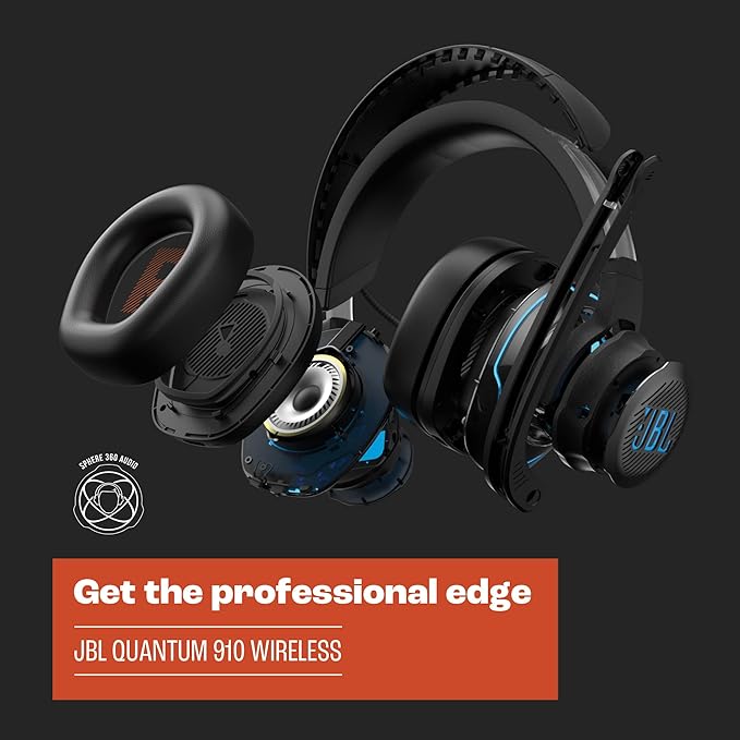 JBL Quantum 910 - Wireless Over-Ear Performance Gaming Headset with Head Tracking-Enhanced, Active Noise Cancelling and Bluetooth, JBL QuantumSPATIAL 360, Low Latency Wireless System (Black)