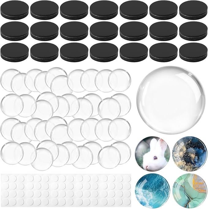 Aertiavty 120 Pcs Fridge Magnets Making Kit, 1.2 Inch Glass Magnets for Refrigerator, Locker, Whiteboard, Office, Kitchen, Decorative Magnet (60 Round Magnet+60 Glass+Clear Adhesive Dots)