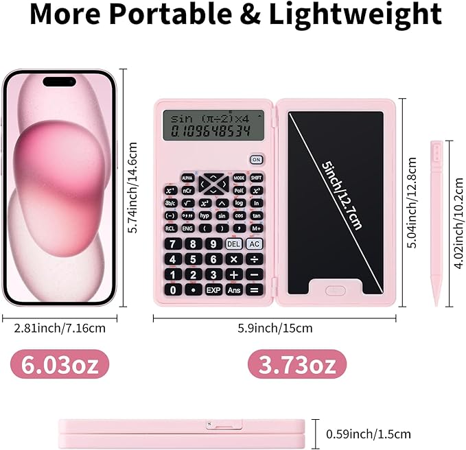 Scientific Calculators for Students, Office Desktop Calculators, 240 Computing Functions, Pink Cute Small Calculator with Notepad, Ideal for Middle High School Students and Teachers (Pink)