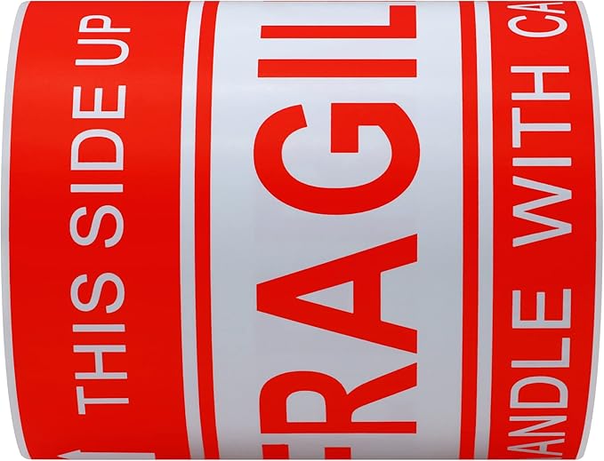 Hybsk This Side Up Fragile Stickers 4"*6" Handle with Care Shipping and Packing Warning Adhesive Labels 100 Per Roll (4x6 inch)
