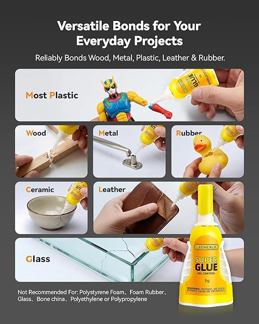 Super Glue Gel Precision Control, 5g【Dual Molecular Interlock】 Clear Super Strong CA Glue for Shoe Plastic Ceramic Metal Glass Etc, No-Run Cyanoacrylate Adhesive Instant Glue, Quick Dry