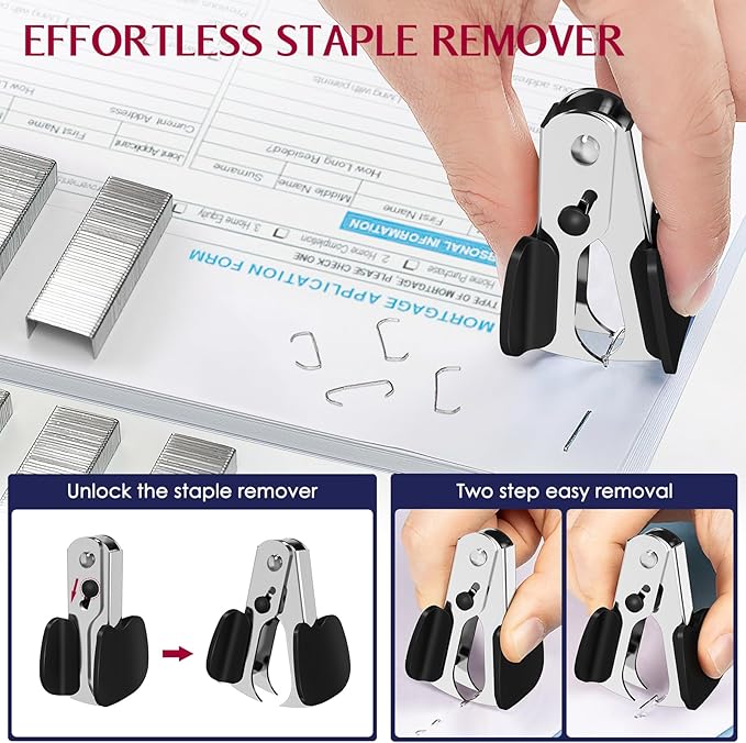 Metal Stapler Heavy Duty 50 Sheet Capacity with 1750 Staples and Staple Remover, Full Strip Staplers for Desk, No Jam, Non-Slip for Office & Classroom, Red