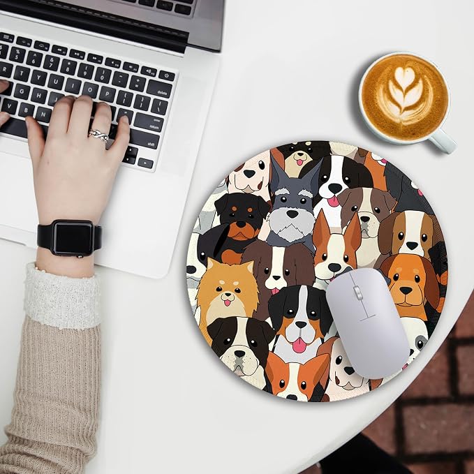 Immaturus Dog Mouse Pad, Cute Small Mouse Pads for Desk, Round Travel Mousepad for Wireless Mouse Gaming Work Laptop, Puppy Mini Computer Mouse Mat, Home Decor Office Desk Accessories | 8.6" x 8.6", Mini Travel, Home Decor Desk Accessories, Round, Non-...