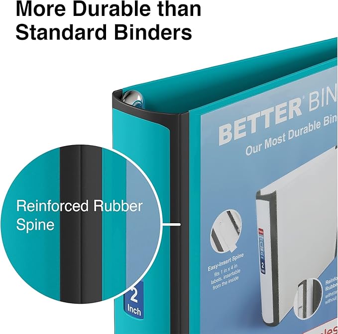 Staples Better Binder 2-Inch D-Ring View Binder, Reinforced Spine, Holds Up to 540 Sheets, Teal, for Office & School