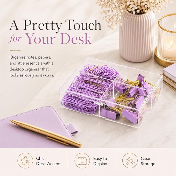 Paper Clips and Binder Clips Set, Purple & Gold, Assorted Size Clips
