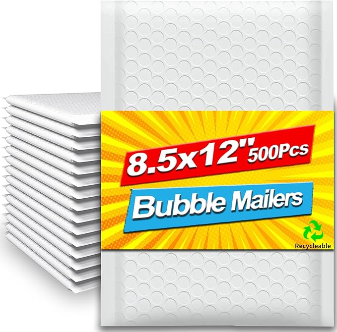 Bubble Mailers 8.5x12 Inch 500 Pack, Waterproof Thick Padded Envelopes, Self Seal Bubble Envelopes, Envelope Mailing Bags for Small Business, Shipping, Mailing, Boutique Packaging