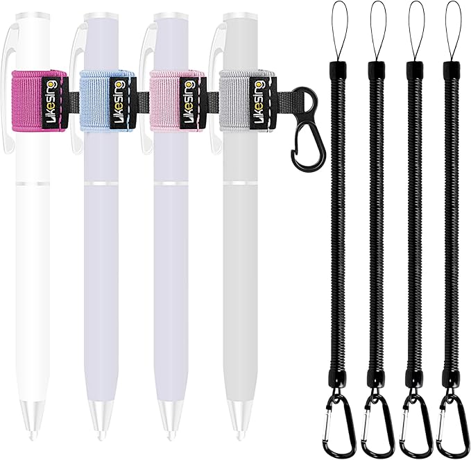 Pen Holder for Lanyard, 4 Set Elastic Retractable Pencil Holder with Spring Lanyard for Clipboard, Pen Leash for Nurses, Teachers, Waitres, Carpenters, Construction Workers(Light-colored)