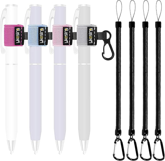 Pen Holder for Lanyard, 4 Set Elastic Retractable Pencil Holder with Spring Lanyard for Clipboard, Pen Leash for Nurses, Teachers, Waitres, Carpenters, Construction Workers(Light-colored)