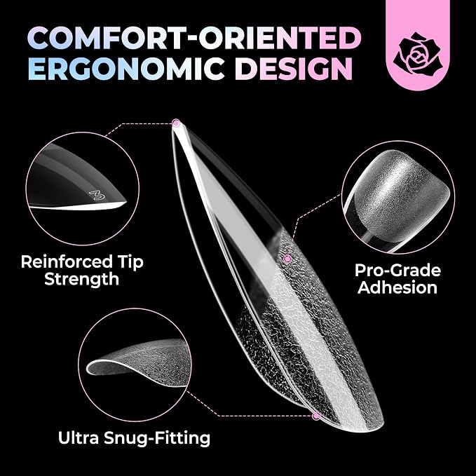 UNA GELLA Short Almond Gel Nail Tips 15 Sizes 300PCS Pre-Etched Soft Gel | Clear Nail Tips Easy DIY Salon Short Almond Press On Nails Snug Fit Acrylic Fake Tips Extensions Long-Lasting Hold